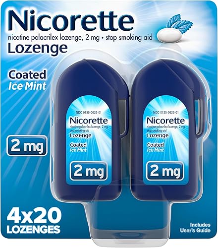 Nicorette Pastillas de nicotina recubiertas de 2 mg para ayudar a dejar de fumar, ayuda para dejar de fumar con sabor a menta helada, 80 unidades