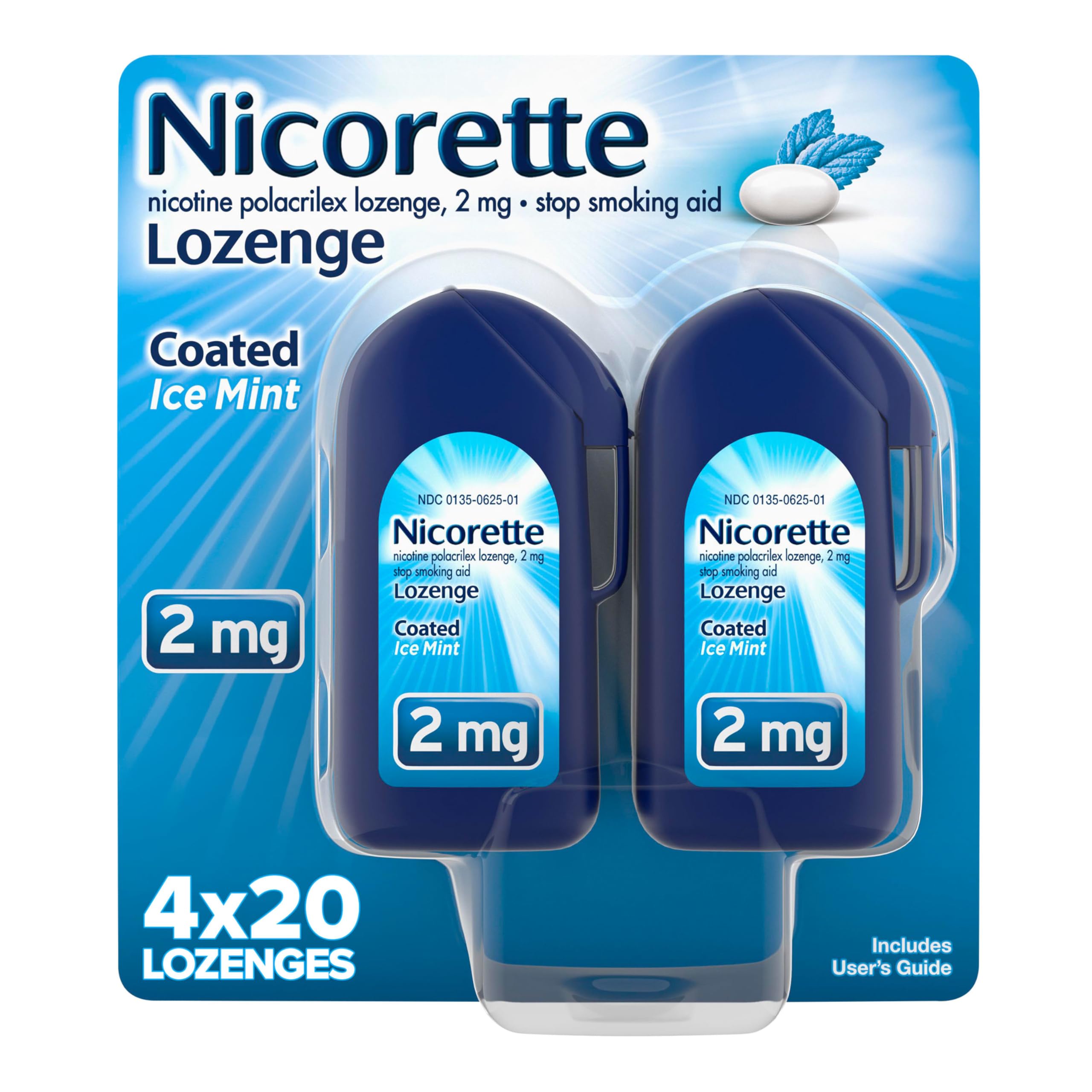 Nicorette 2 mg Coated Nicotine Lozenges to Help Stop Smoking - Ice Mint Flavored Stop Smoking Aid, 80 Count