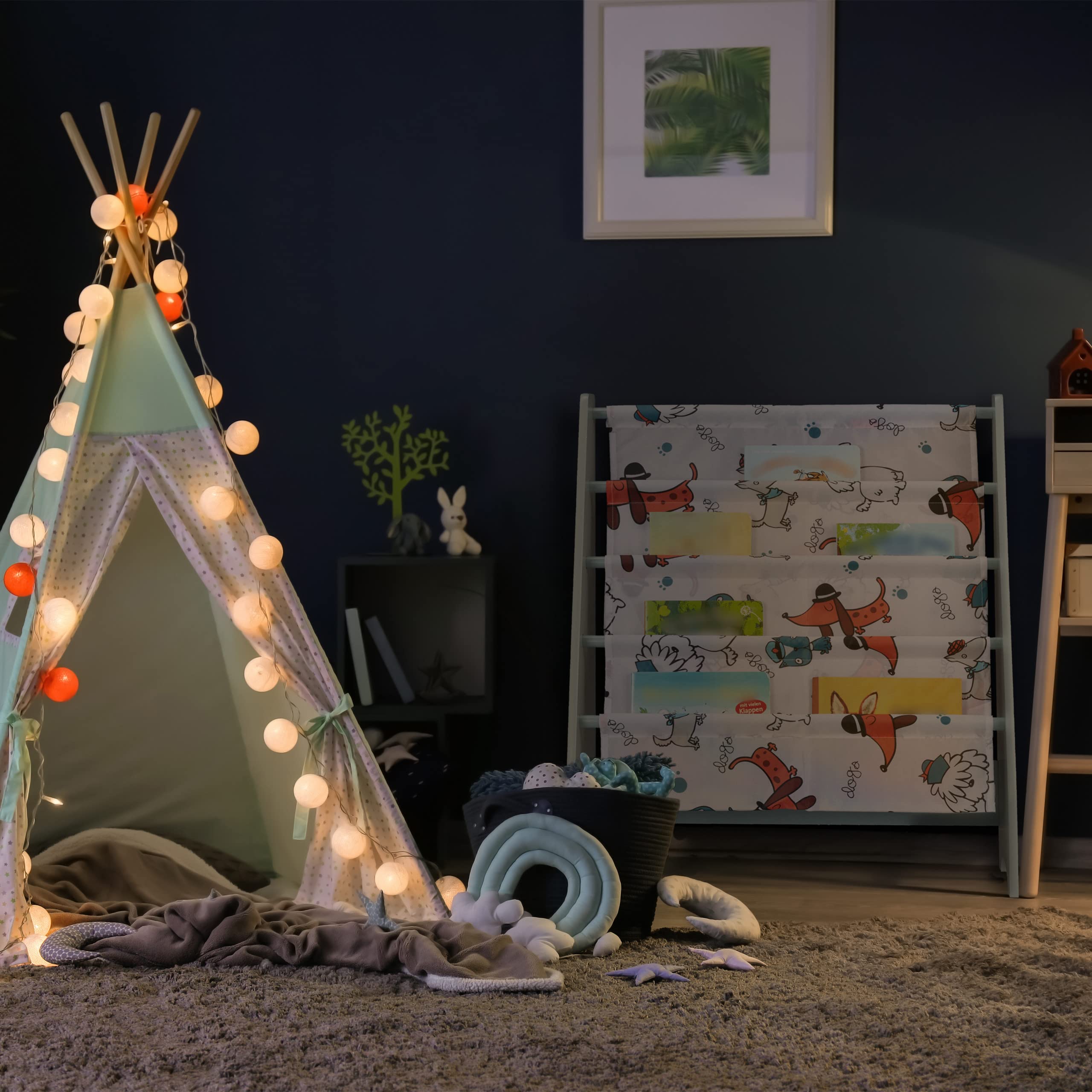 Relaxdays Bibliothèque Pour Enfants, HLP : 90x59x30 Cm Etagere Livres Enfants Motifs Chien 8 Casiers Mdf Multicolore 85214983