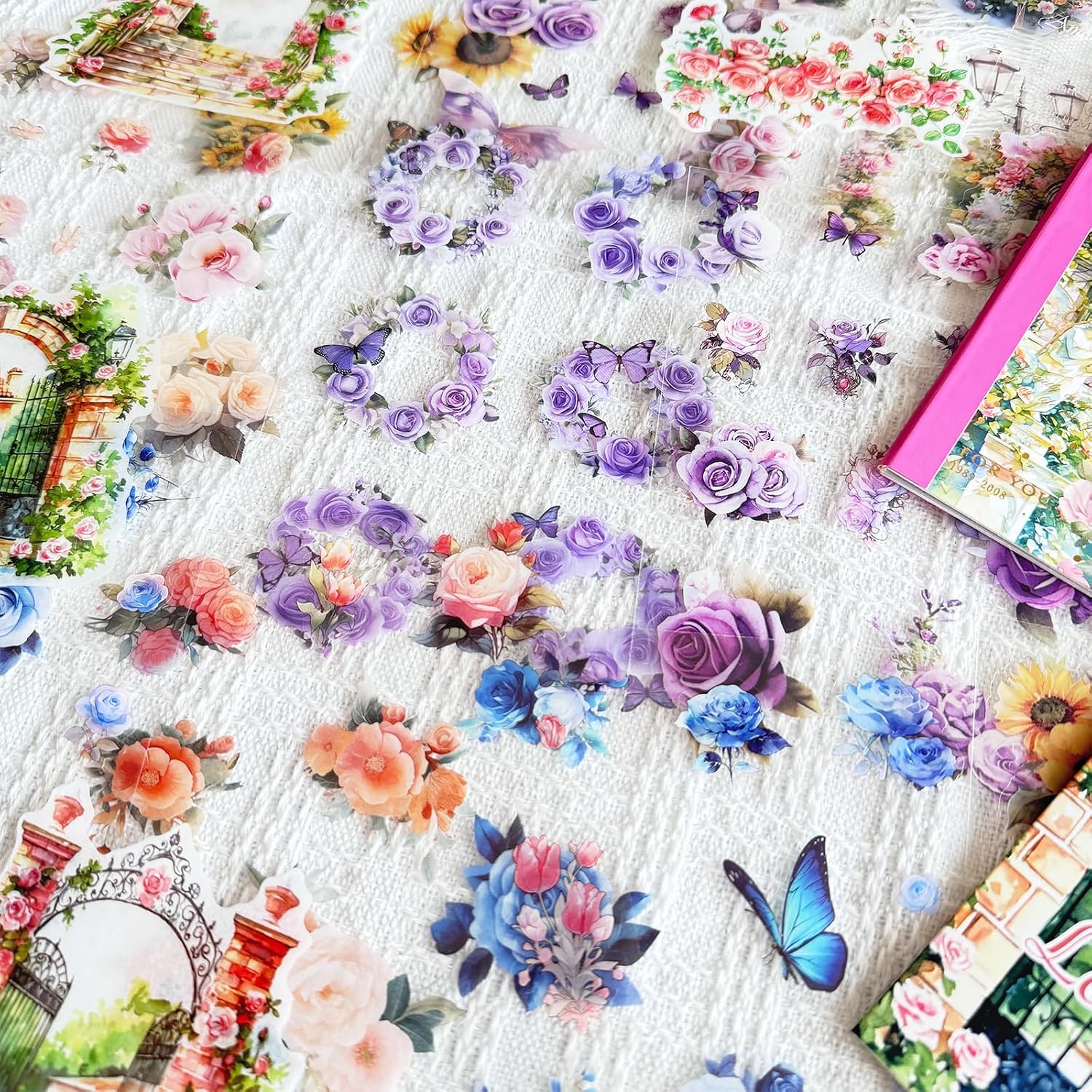 30 Sheets Floral Scrapbooking Sticker Book Kit, Precut Floral Natural Garden Flowers Butterfly PET Washi Stickers for Junk Journaling, Scrapbook Supplies, Bujo, Planner image 2