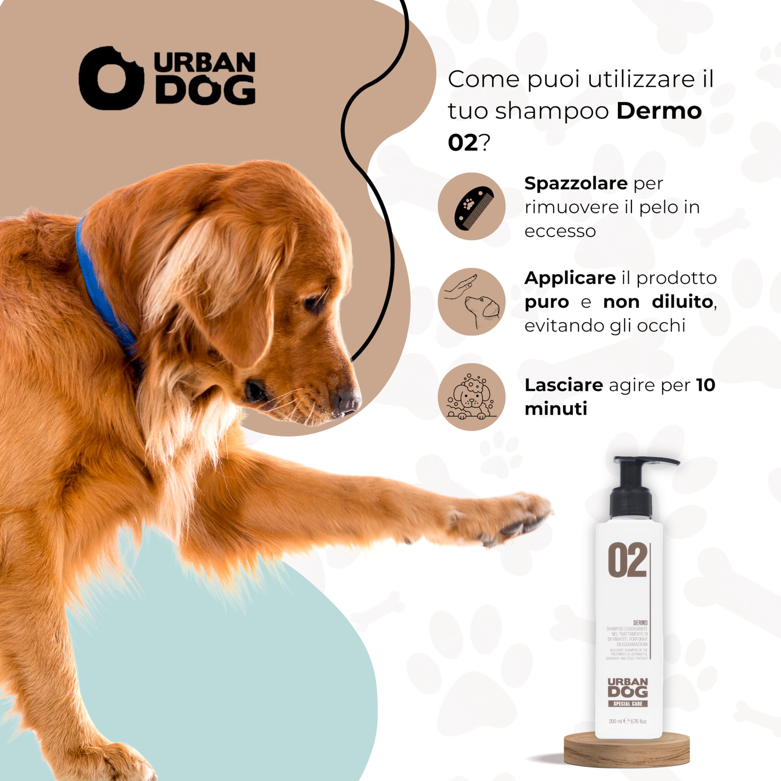 URBAN DOG Dermatologisches Shampoo für Hunde, 1000 ml, gegen Schuppen und Schuppen, mildes Reinigungsmittel für empfindliche Haut und Juckreiz des Hundes speziell bei Dermatitis
