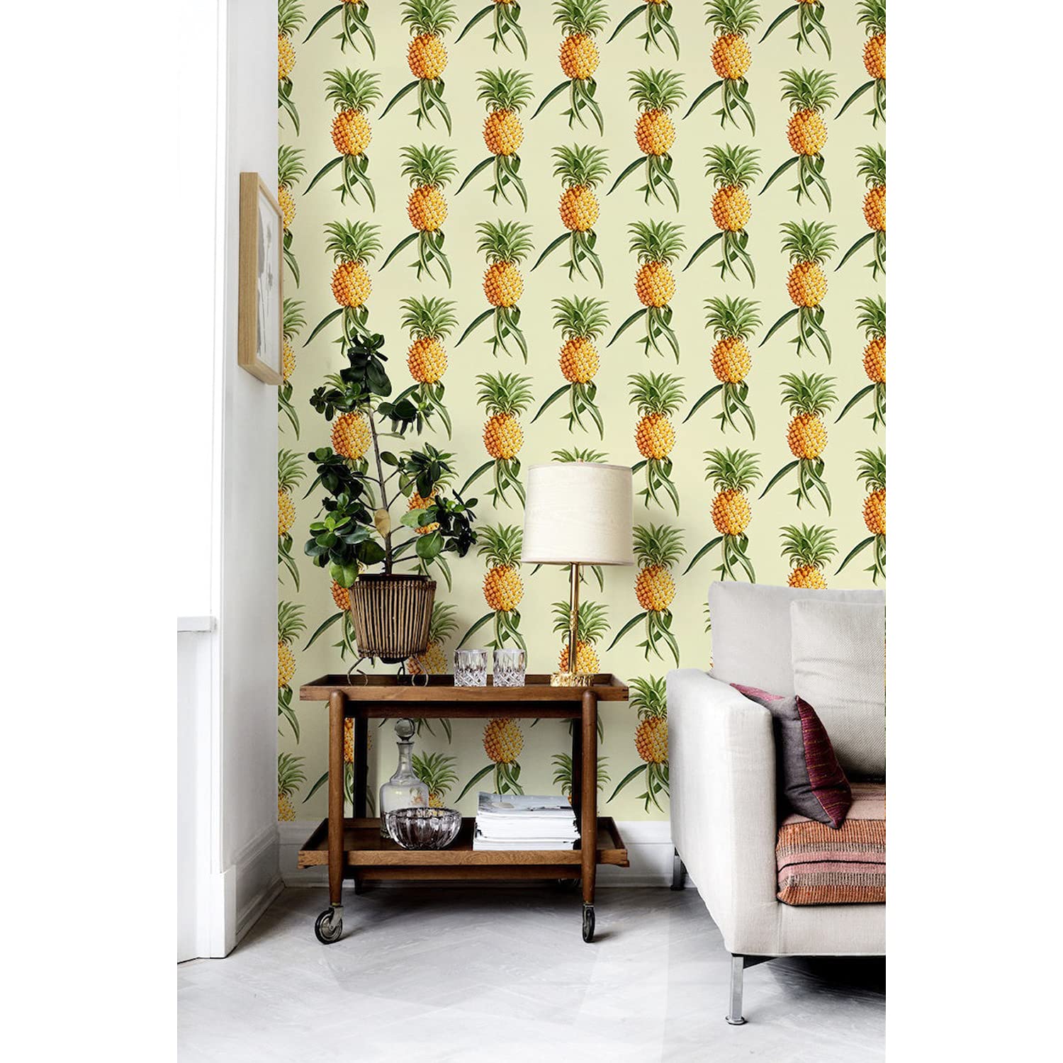 Papiers peints de meuble et salon vintage ananas feuilles décoration murale 104x70cm Coloray