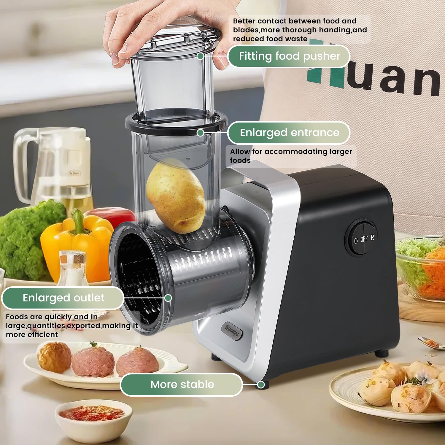 Huanyu Elektrische Käsereibe mit Griff (Schwarz + Silber)