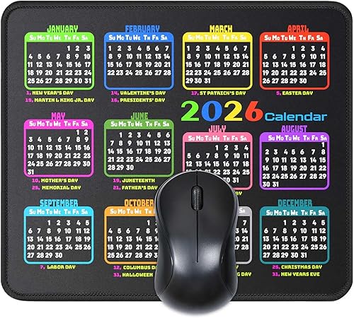 Alfombrilla de mouse con calendario de 9.5 x 7.8 pulgadas, alfombrillas para mouse con bordes cosidos y base de goma antideslizante, accesorios de