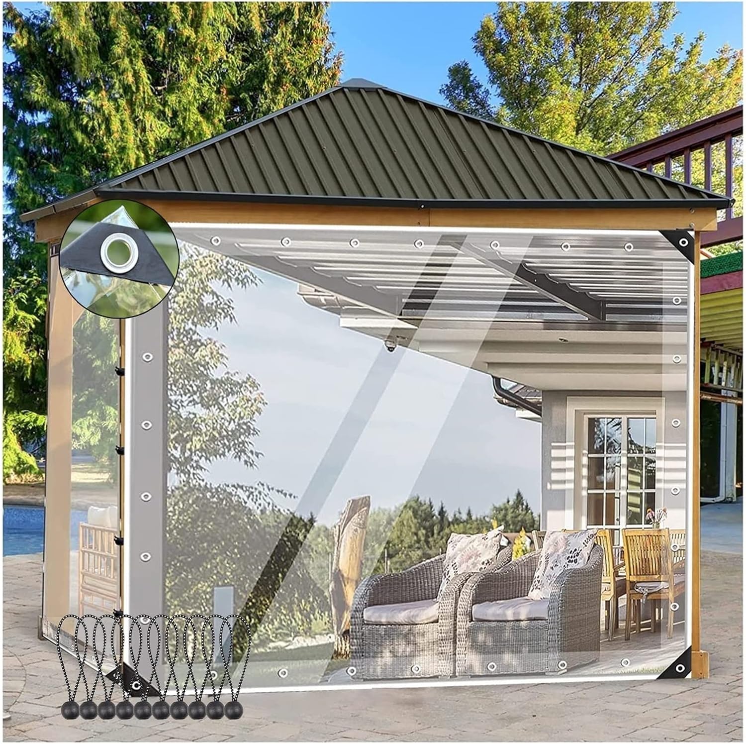 Waterproof Transparent Tarpaulin Outdoor Pergola Curtains PVC Gazebo Side Panel Weather Resistance 0.35mm Weatherproof Curtains for Gardens, Porches, Greenhouses ( Color : Clear , Size : 440x250cm(14.