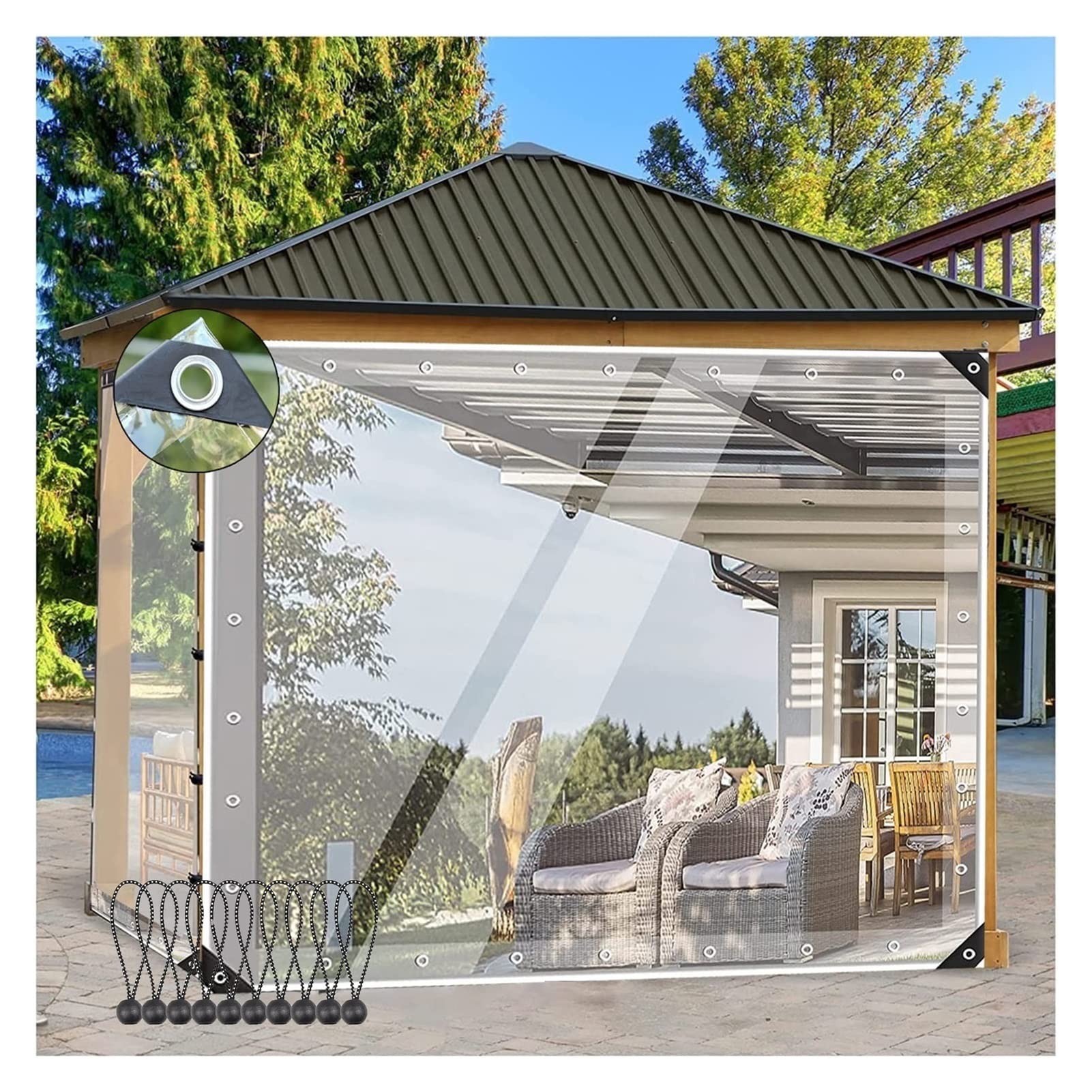 Panneau latéral de gazebo en bâche transparente imperméable PVC 0,35mm