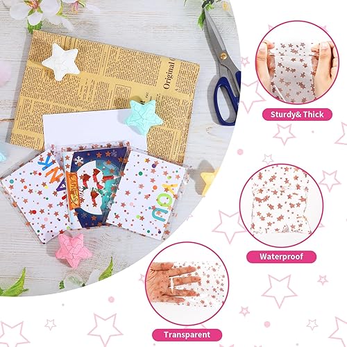 Miniatura 199 de COQOFA 100 bolsas de regalo de estrella rosa de 7 x 12 pulgadas, bolsas de regalo de celofán, bolsas de regalo de fiesta, bolsas de plástico Rosado