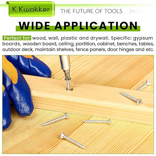 Miniatura 7 de 540 tornillos autorroscantes #6#8#10 Kit surtido de tornillos para madera, puntas Phillips, tornillos para paneles de yeso de cabeza plana, juego de