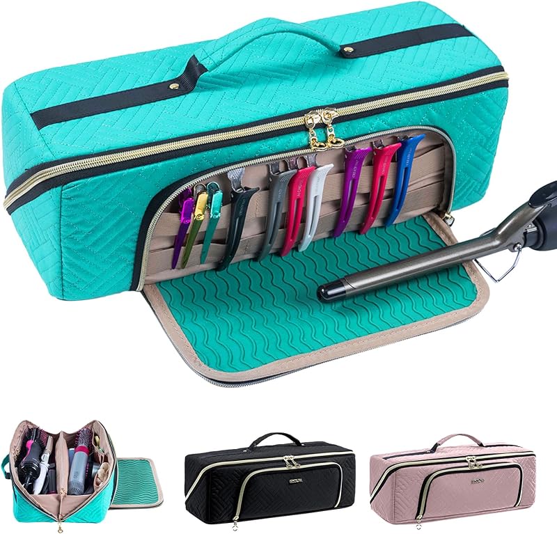 Large Travel Bag - 2in1 Hair Tools Organizer for Dryer Brush, Flat Irons, Straighteners, Curling Irons, Makeup Bag