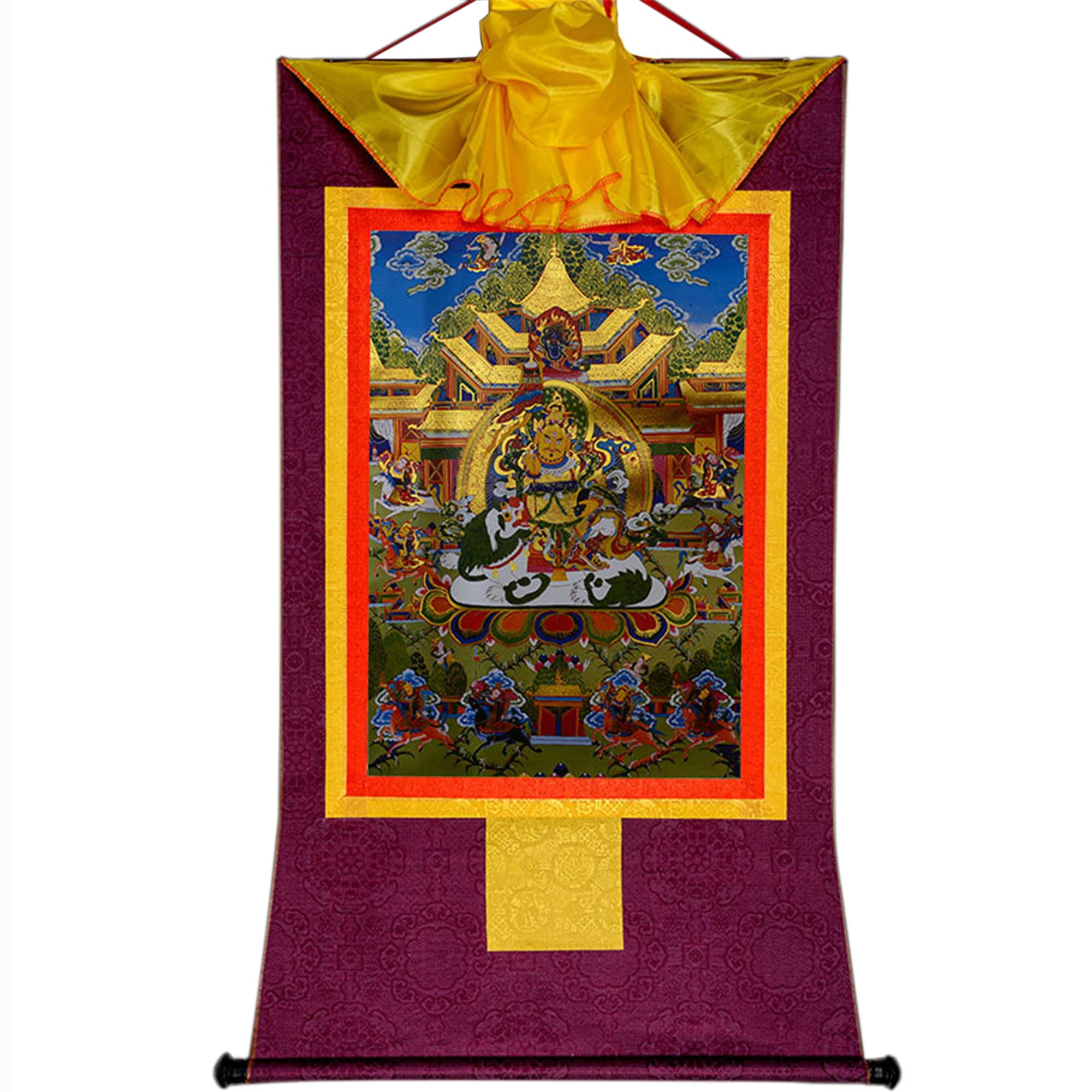 Gandhanra Tibetan Buddhist Thangka Wall Hanging,Namthose - Vaisravana Thangka,Hot Stamped Brocade Buddhist Tapestry for Zen Home Decor, Meditation, Spiritual Relaxation — image 1
