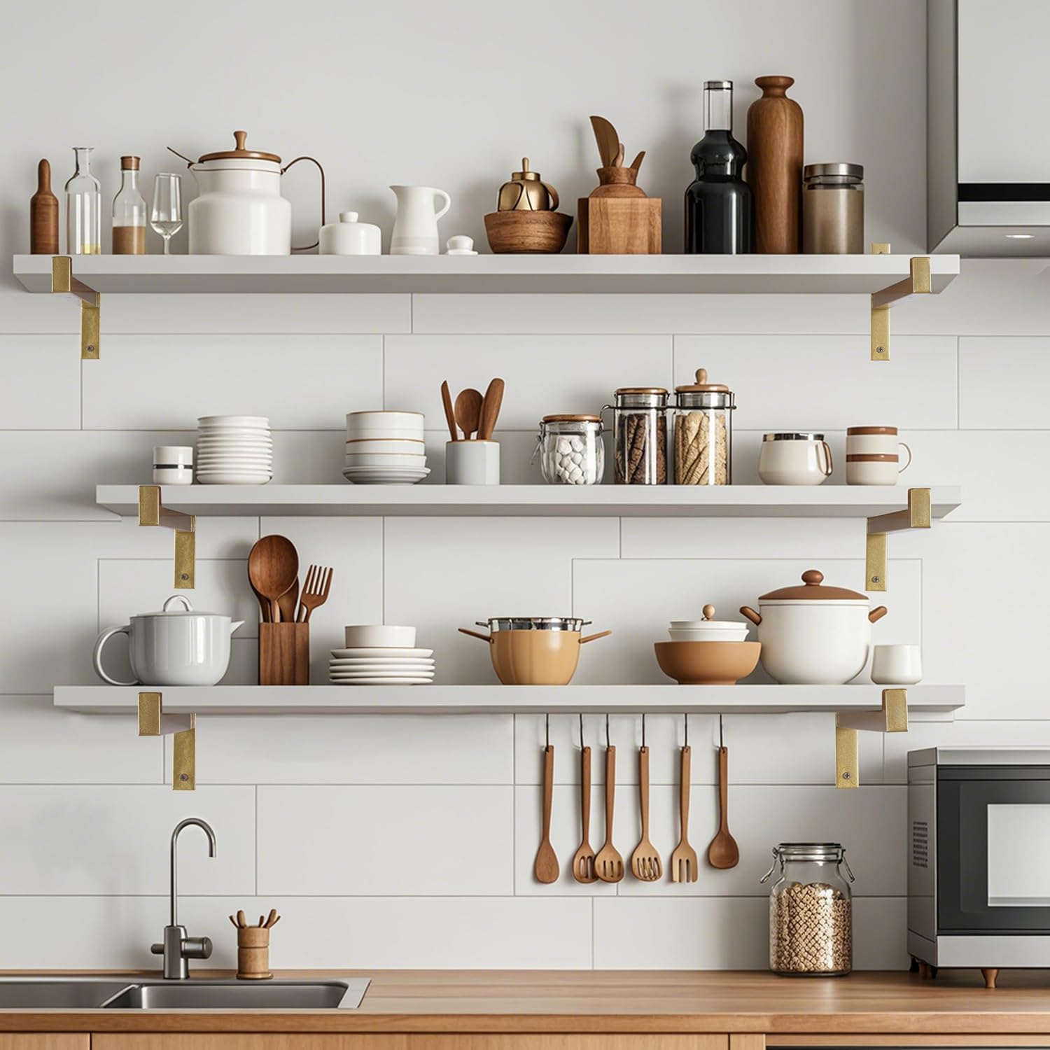 6 Pcs Heavy Duty Shelf Brackets 12 Inch Wall Mounted Industrial Metal Shelving Supports with Lip Gold