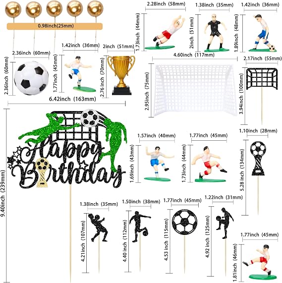 Ephlyn 29Pcs Soccer Cake Topper Decorations Soccer Ball Cupcake Topper Soccer Player Figure for Soccer Birthday Party Sport Party Football Theme Party Supplies