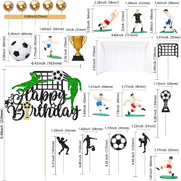 Ephlyn 29Pcs Soccer Cake Topper Decorations Soccer Ball Cupcake Topper Soccer Player Figure for Soccer Birthday Party Sport Party Football Theme Party Supplies