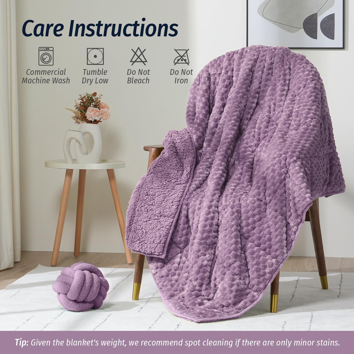 Wemore Fleece Weighted Blanket for Adults (60" x 80" 20lbs, Purple), Dual Sided Cozy Soft Sherpa Heavy Blanket, 3D Imitation Turtle Shell Warm Jacquard Flannel Weighted Blankets for Couch and Bed - Image 7