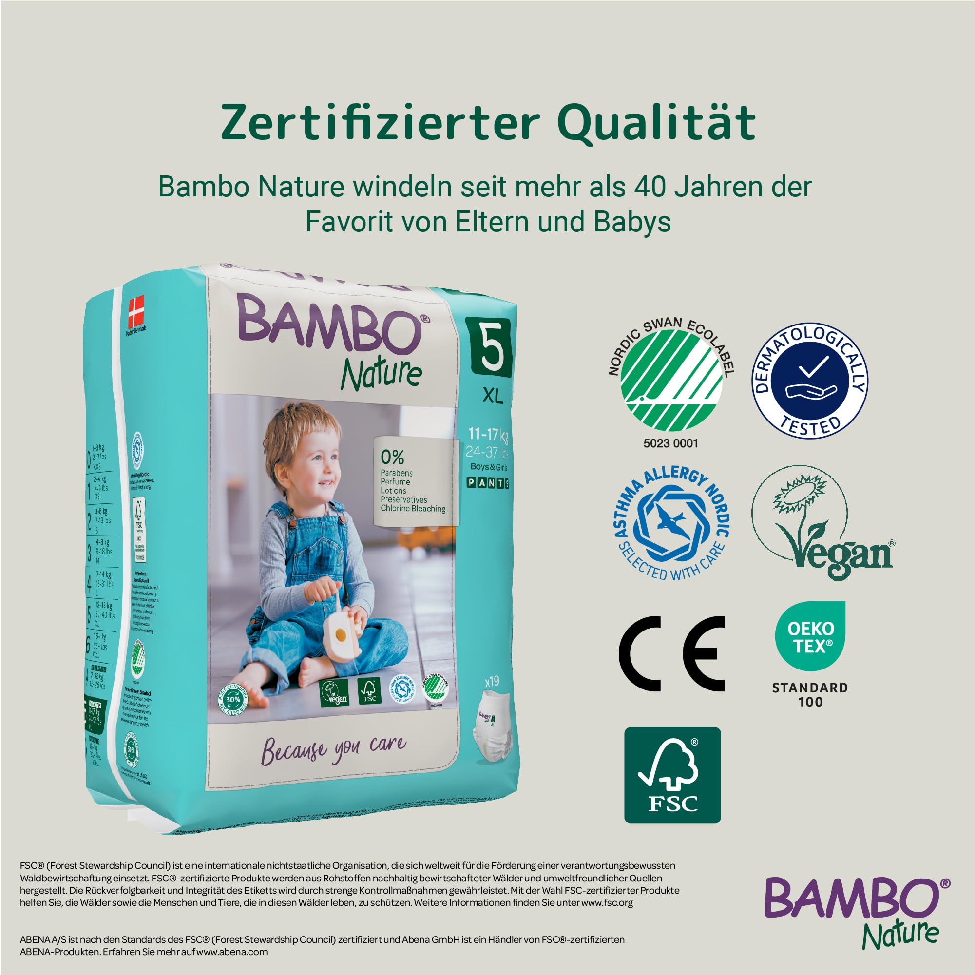 Bambo Nature Premium Trainingshosen, Junior, Größe 5, 12-18 kg, 5 x 19 Stück