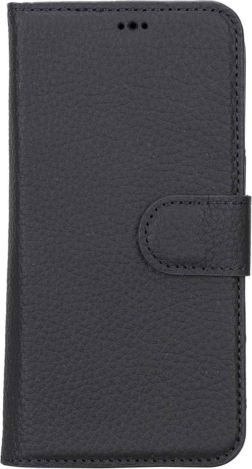 HARDISTON Genuine Leather Handmade Wallet Case Compatible with iPhone 14 - MagSafe Compatible - Detachable Strong Magnetic Flip Cover with Card Holders - Horizontal Kickstand (Black)