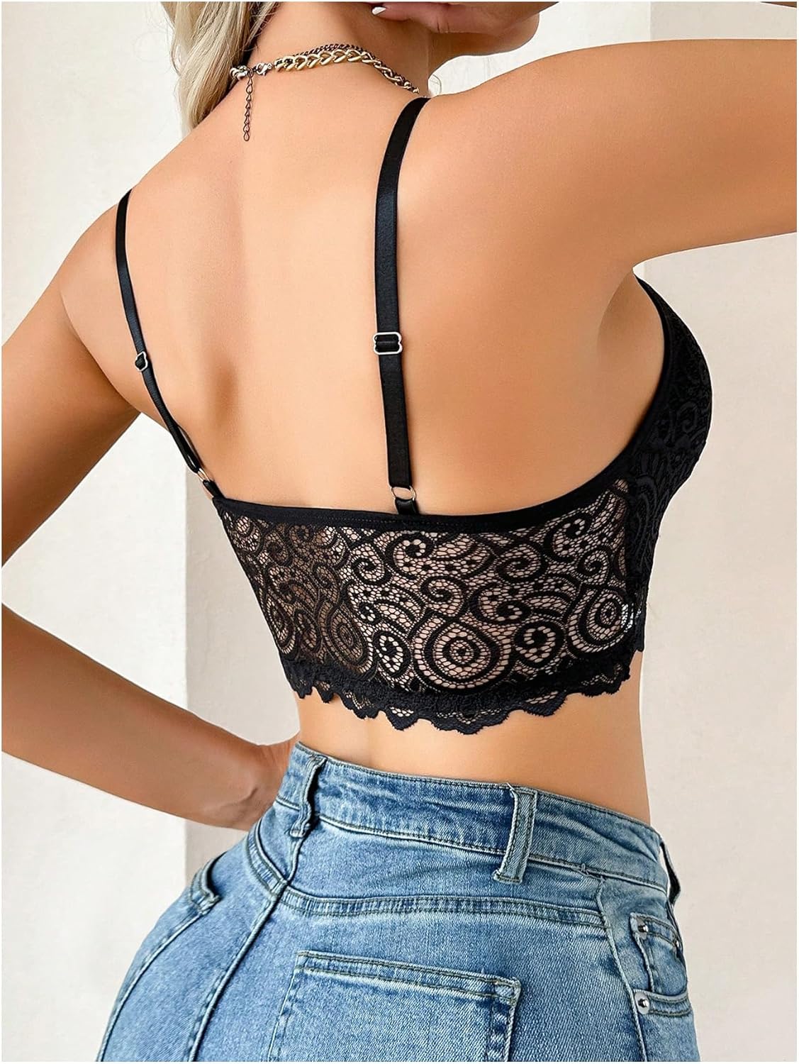 SweatyRocks Women's Front Closure Lace Bras Cut Out Deep Plunge Bra Wireless Bralette Top - Image 2
