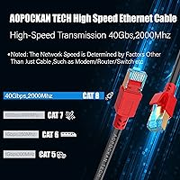Vista 3 de Cable Ethernet Cat 8 de 60 pies, 26AWG 40Gbps 2000MHz, cable de red LAN Cat8 ultra velocidad, cable de conexión SFTP con conector RJ45 chapado