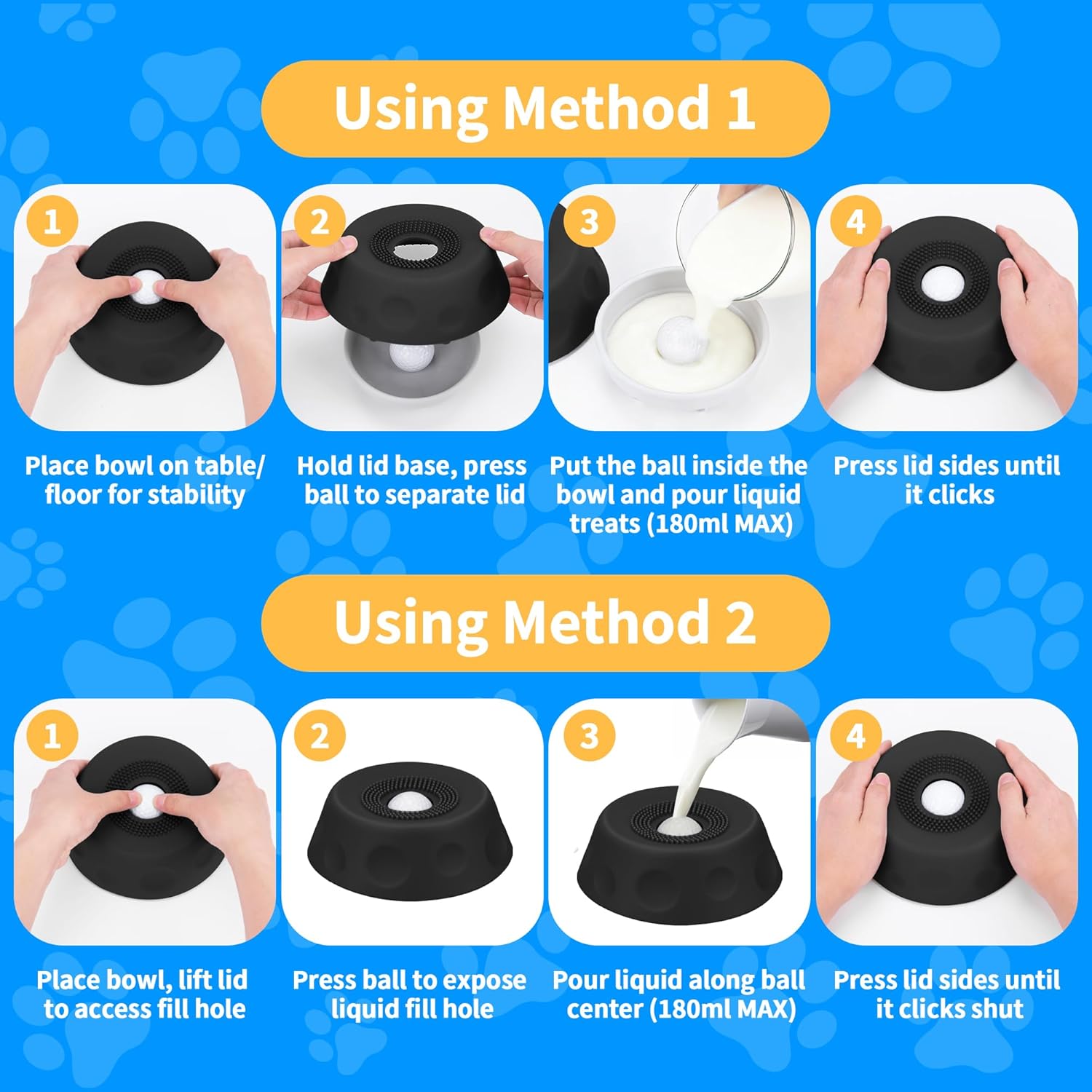 Homgaty Dog Licking Bowl with Rolling Ball - Slow Feeder Dog Lick Bowls for Yogurt Liquid Treat, Anti-Slip Entertained Bone Broth 5/6 Cup Pup Licking Toy for Large Medium Small Pet Cats Dietary Black