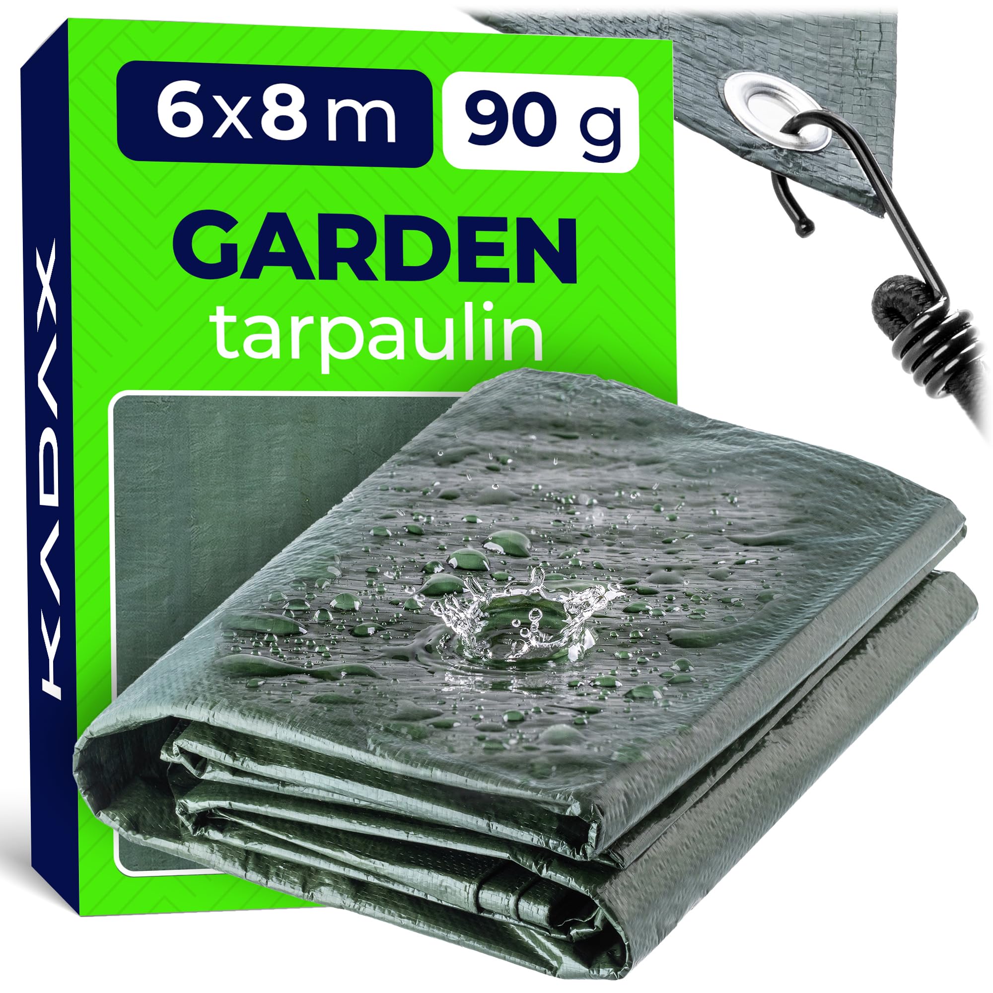 KADAX Bâche 6 x 8 m – Bâche Imperméable en Polyéthylène et Polypropylène 90g/m², Protection Robuste avec Oeillets en Métal (Vert)