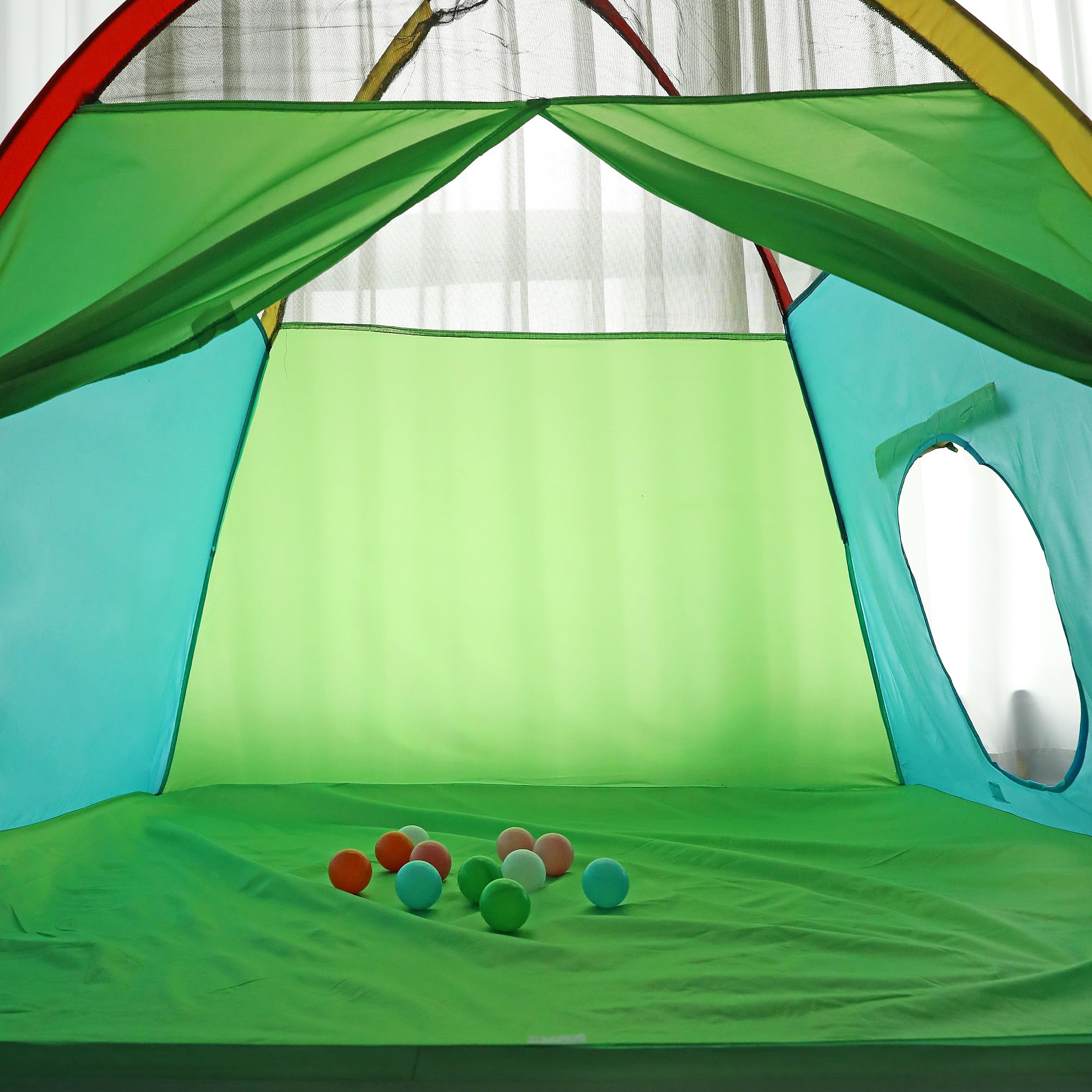 Tienda de campaña Rainbow para niños, incluye luces de estrella y estuche de transporte, casa de juegos para niños, niños pequeños, interior y exterior, 58 pulgadas de profundidad x 58 3