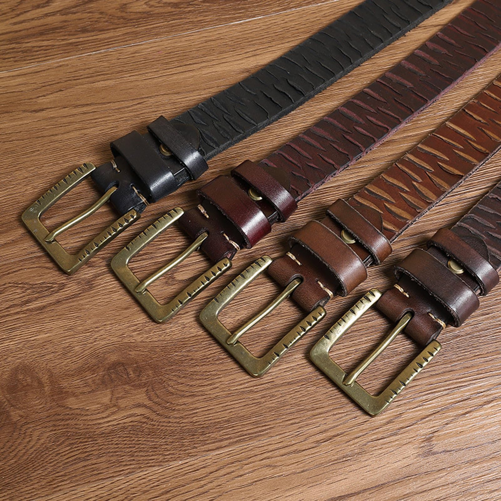 Pasek Do Jeansów Casualowy Ze Skóry Bydlęcej O Grubości 5 Mm, Zatrzaskowy, Tłoczony, Miękki, Vintage, Naturalnej, Sprzączką, 1 1/2"
