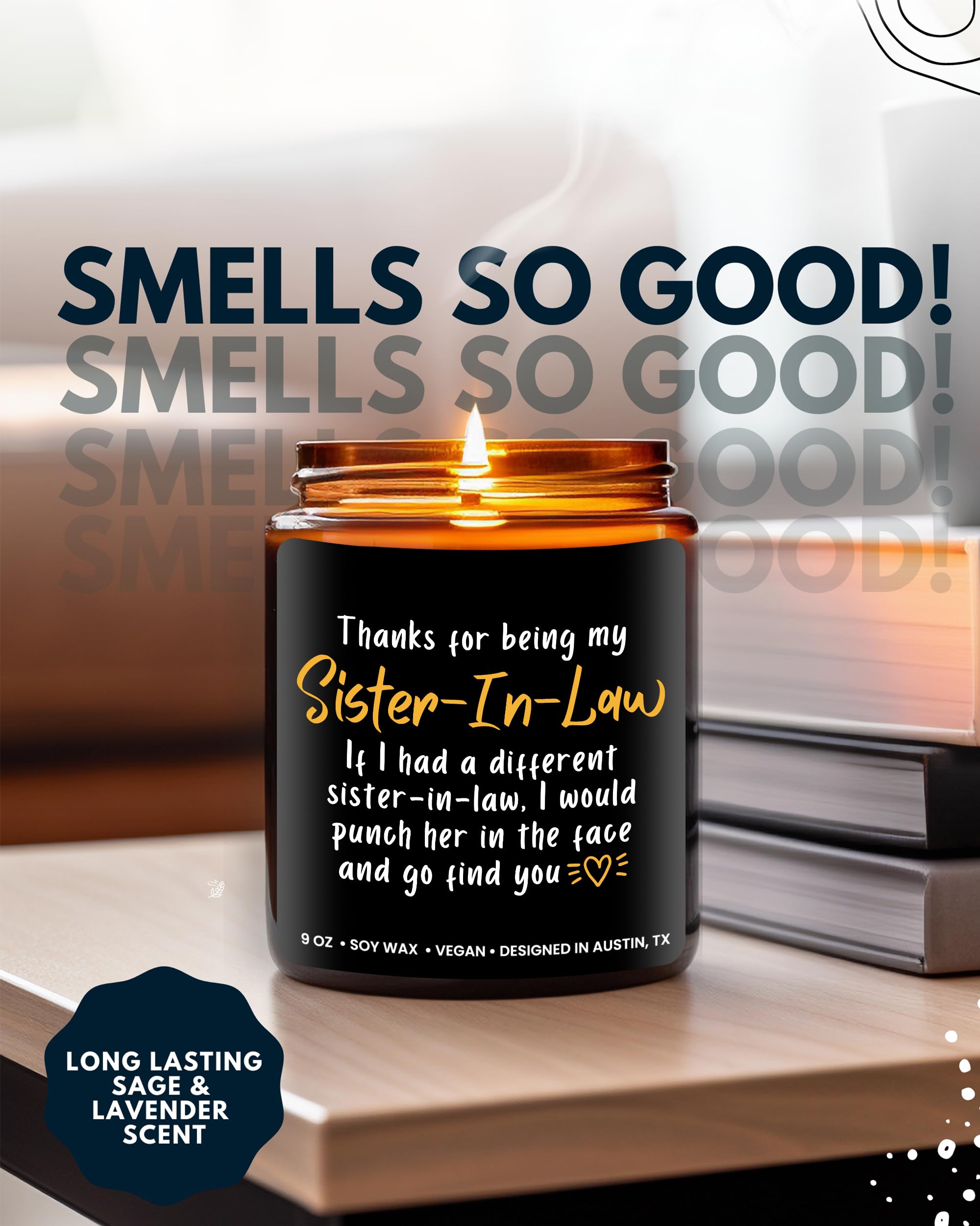 Funny Sister-in-Law Candle, Unique Sister in Law Birthday Gifts, Best Bonus Sister Presents, Thoughtful Gift for Her, Ideal for Christmas, Gift-Ready