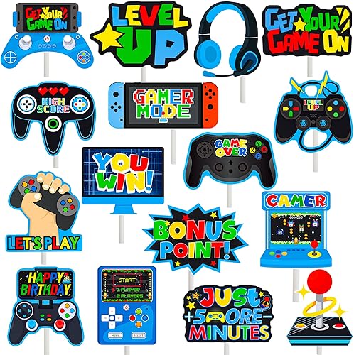 Juego de 36 piezas de decoración de cupcakes para videojuegos, juego de fiesta, juego en controladores, para decoración de fiesta de cumpleaños,