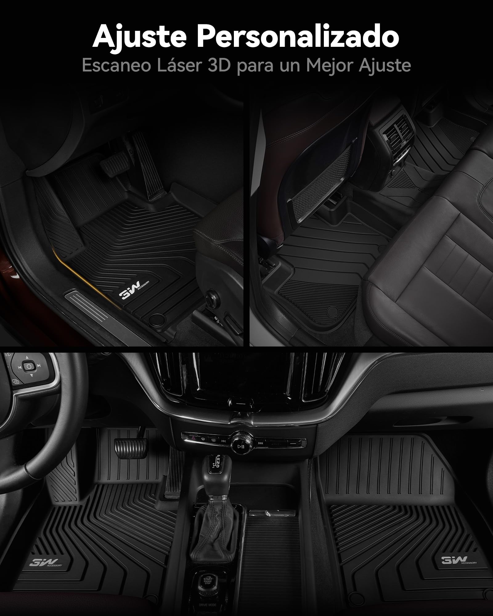 3W Alfombrillas de Coche y Maletero Compatible con Volvo XC60 2018-2025 2026, Thorex™ Alfombrillas para Todo Tipo de Clima para Volvo XC60 la 1ª y 2ª Fila Juego Completo, Negro