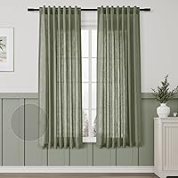 Vista 63 de Paneles de cortina de lino con pestaña trasera, de 84 pulgadas de largo, cortinas plisadas semitraslúcidas, mezcla de lino sintético, estilo rústico