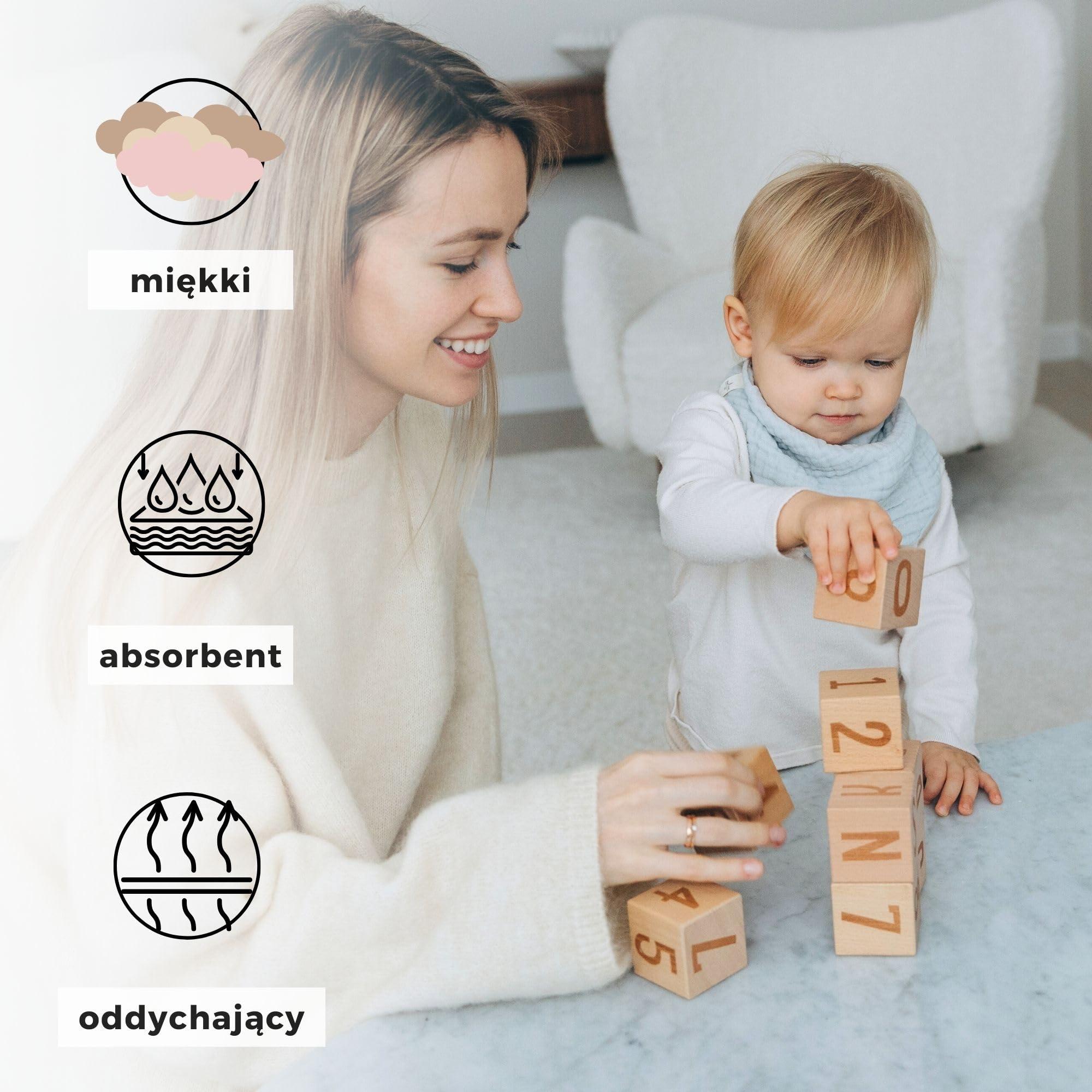 Śliniaki dla Niemowląt miękka tkanina muślinowa GOTS (Bawełna organiczna) | Bandany Noworodków + Dziecięce, Trójkątne Szaliki - chusta trójkątna niemowlęca zima + lato