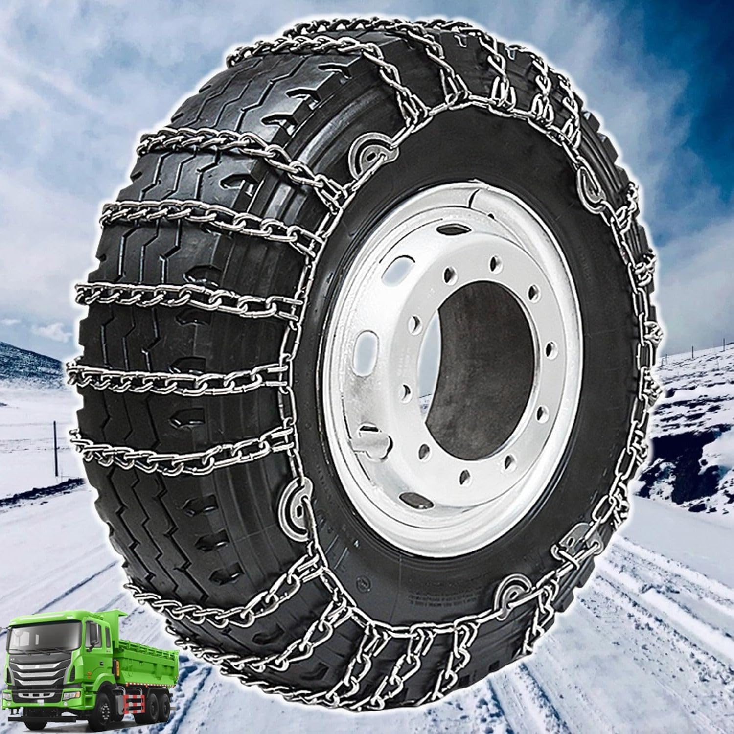 9mm Set of 2 Tire Chains for Suv and Pickup Trucks Slip Snow Traction Chains Durable Manganese Emergency Grip for Icy,Snowy Mudy and Sandy Roads 295/80R22.5 2pcs 8.25R20