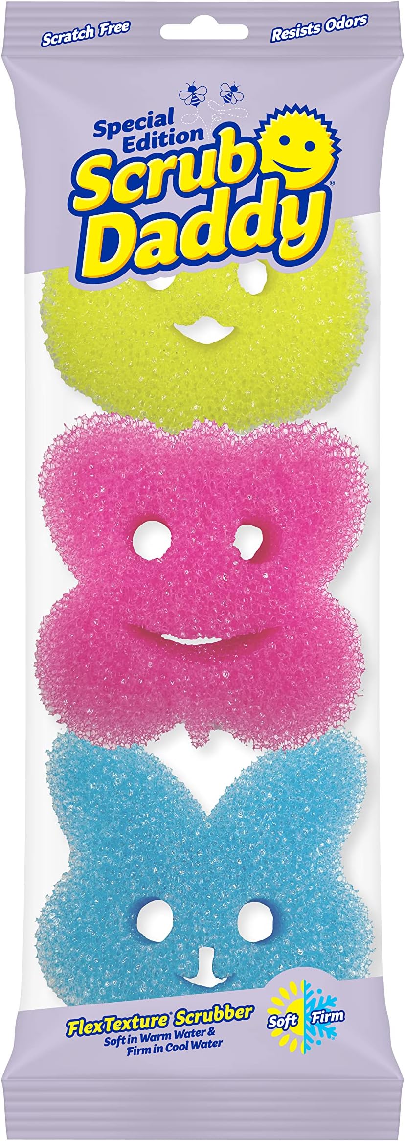 Scrub Daddy Special Edition Spring - Scratch-Free Multipurpose Dish Sponge - BPA Free & Made with Polymer Foam - Stain, Mold & Odor Resistant Kitchen Sponge (3ct)