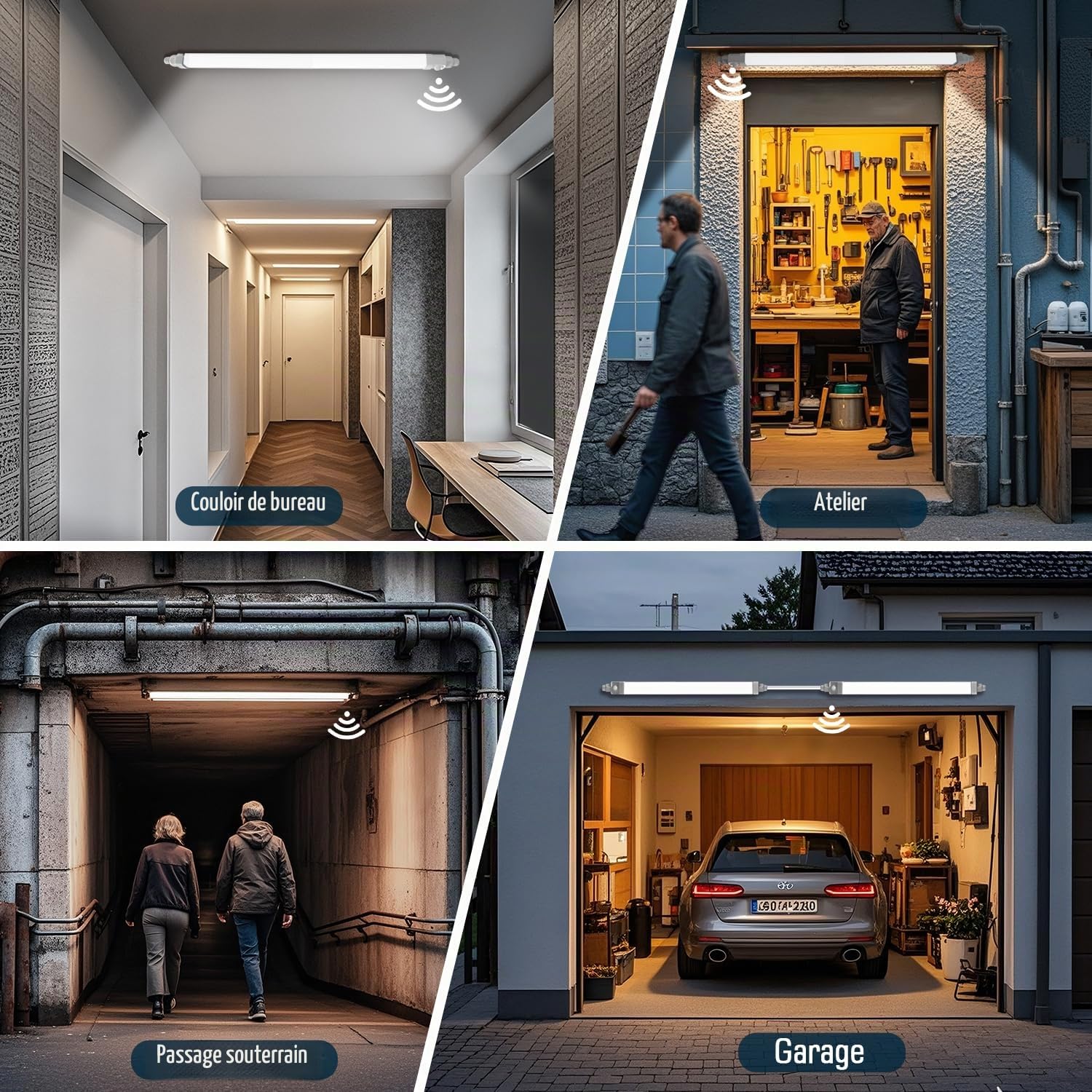buling 2 Pièce Neon LED 115cm avec Détecteur de Mouvement,36W 3600lm 4000K Lampe Garage avec Capteur de Mouvement,IP65 Imperméable Reglette LED Tube pour Exterieur Intérieur Atelier,Cave,Bureau
