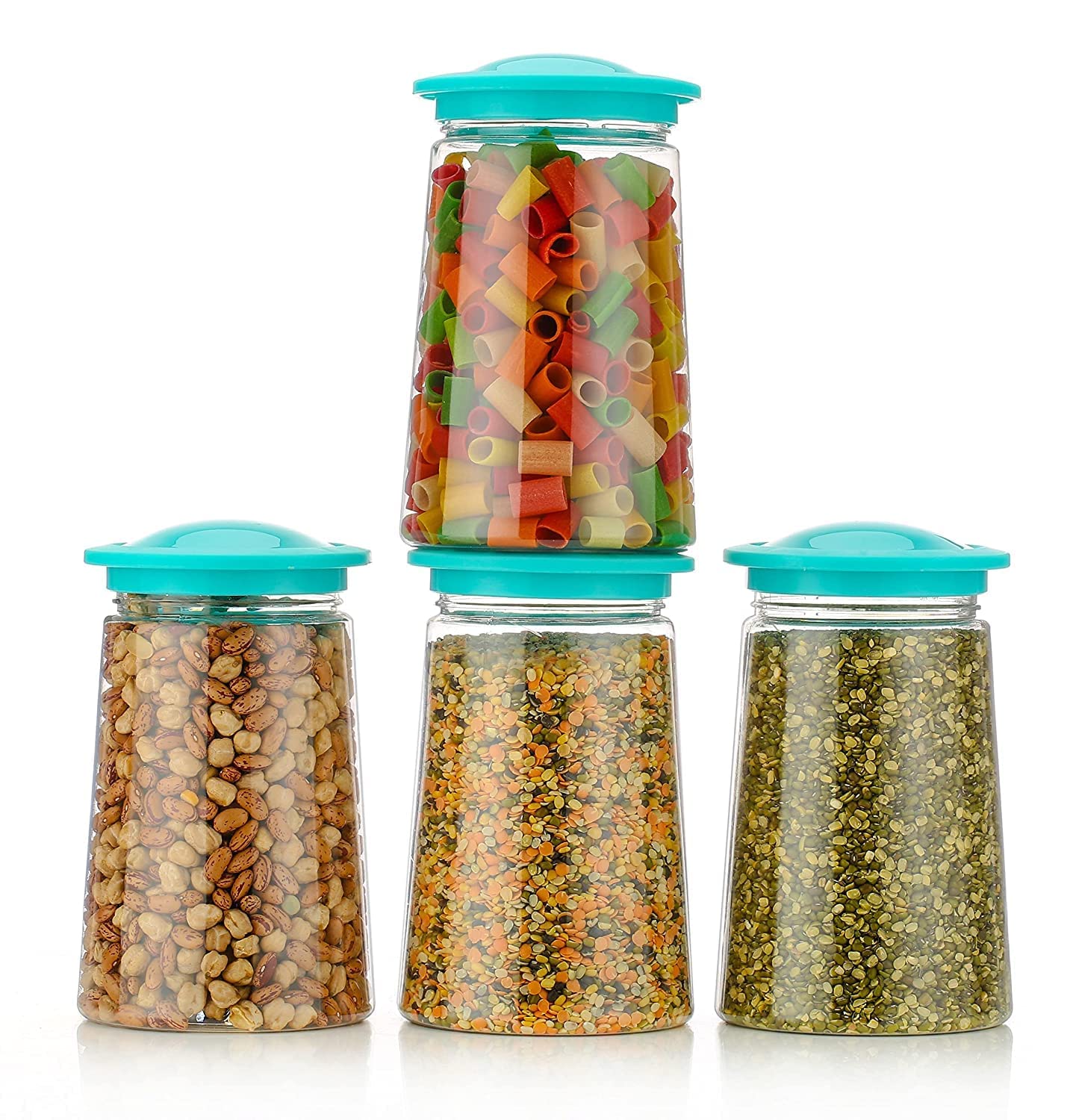 PLEKSET Plastic Stackable Round Shape Containers with Lid (1100ml Blue Set of 4)