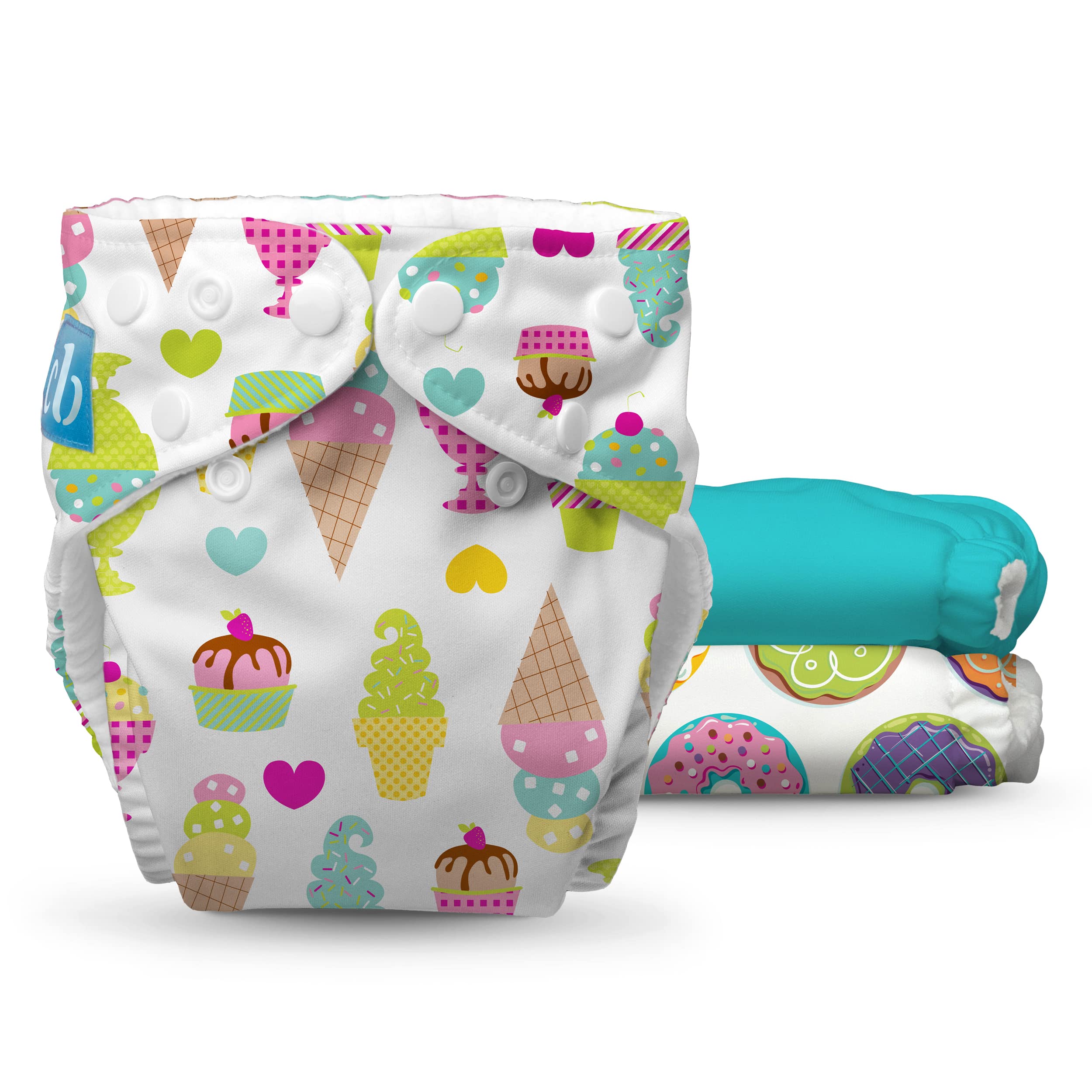 Baby Washable and Reusable Cloth Diapers, 3 Soft Pocket Diapers and 3 Absorbent Inserts, One-Size (0-36 Months), Yummy