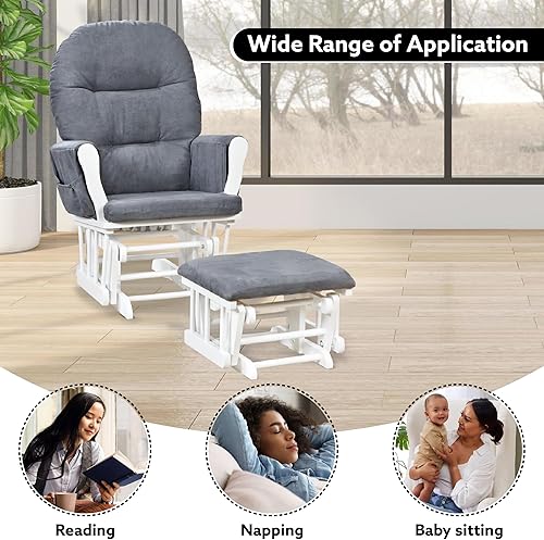 Miniatura 24 de Juego de mecedora y otomana para guardería, mecedora reclinable con otomana, silla mecedora para lactancia materna para habitación de bebé, Espresso