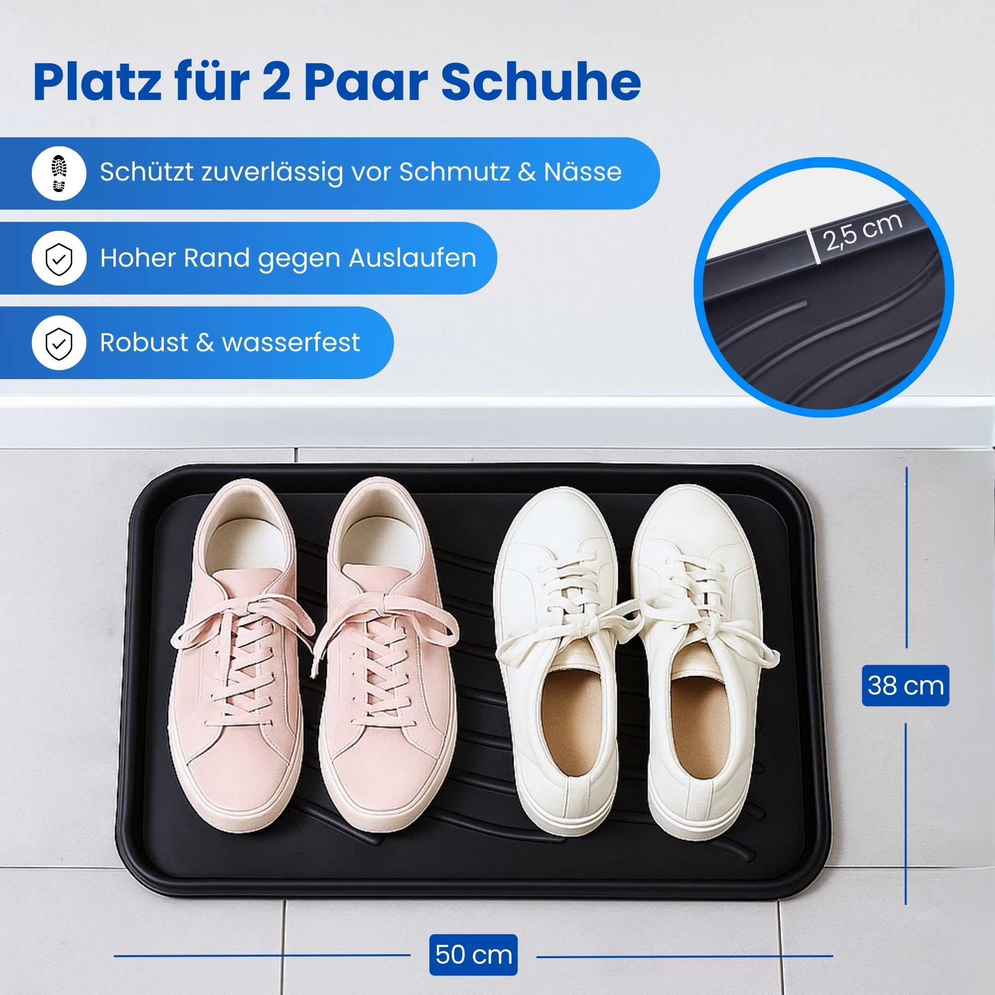 Bestlivings Tacka Ociekowa na Buty (4 Sztuki) z Wysoką Krawędzią (50 x 38 x 2,5 cm) - Podkładka Ociekowa, Mata do Domu i Ogrodu - Wodoszczelna