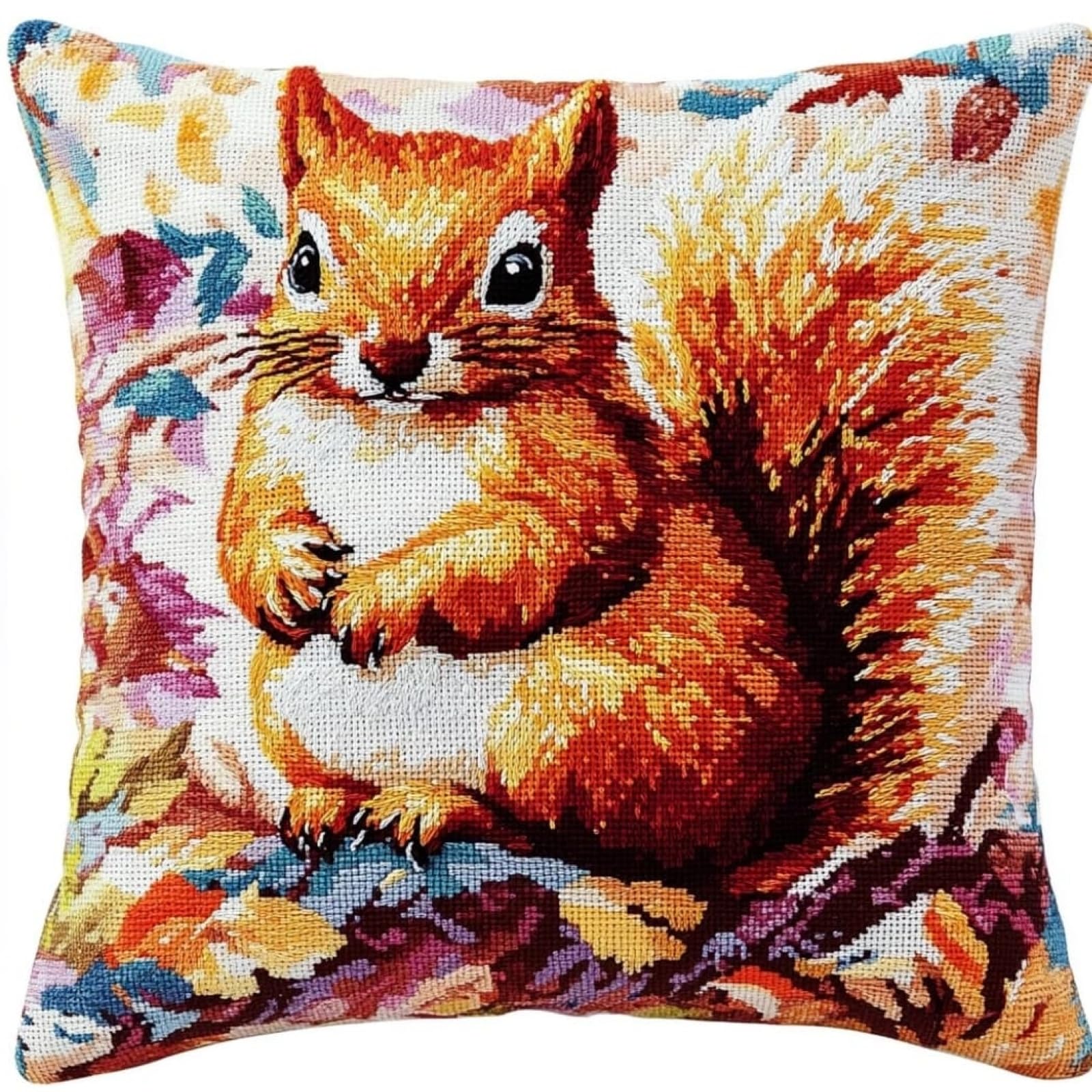 WallustrioaW Embroidery kit Cross Stitch Cushion kit,Animal Squirrel,Cross Stitch Pillow Tapestry Cross Stitch,Home Decor Gifts,45x45cm