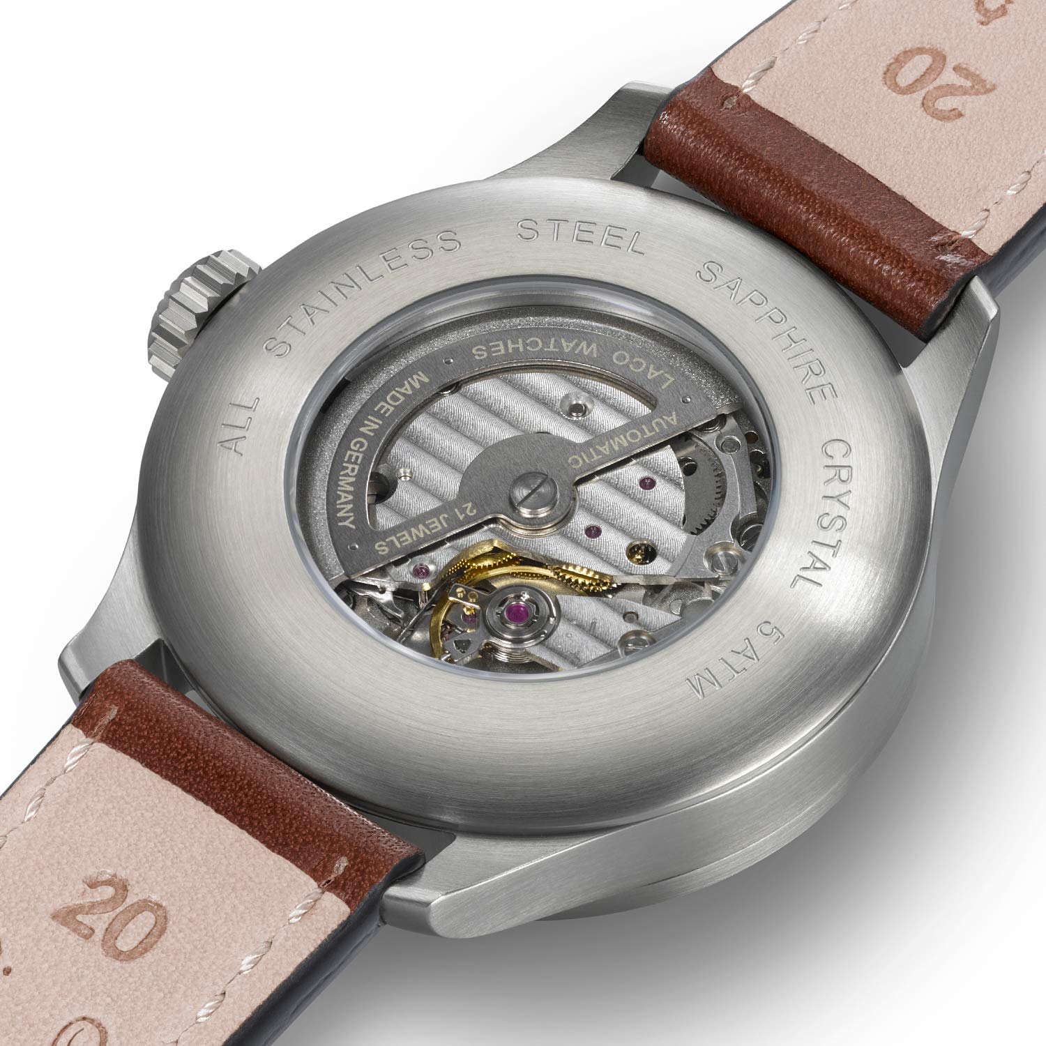 Laco Fliegeruhr, Automatikuhr, Edelstahlgehäuse, Saphirglas, 5 bar, Made in Germany