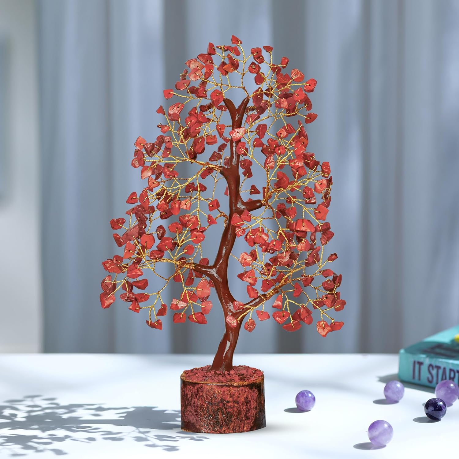 PYOR Red Jasper Crystals - Bonsai Tree Sculpture - Crystal Tree of Life - Feng Shui Tree - Crystals and Stones - Unique Home Decor - Meditation Decor - Good Fortune Gifts - Image 5