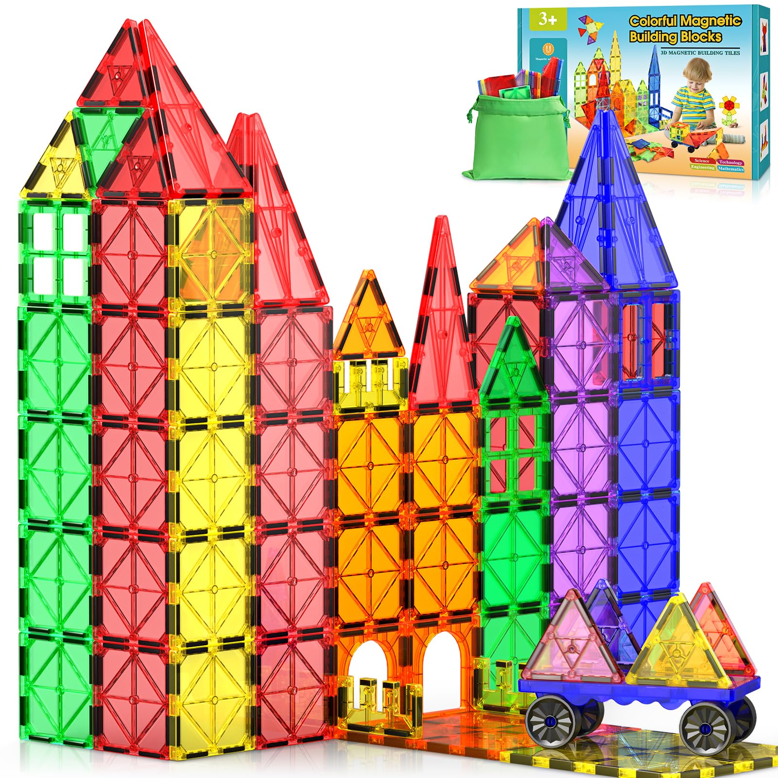 Wootoyz Magnetische Bausteine, Spielzeug ab 3 4 5 6 Jahre Jungen Mädchen, STEM Magnetspiel Montessori Spielzeug, Lernspielzeug für Kinder Geschenk Mädchen 3-6 Jahre