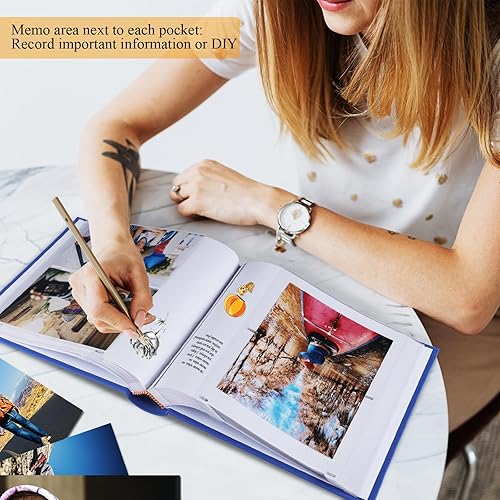 Miniatura 7 de 1DOT2 Álbum de fotos con espacio de escritura, 50 páginas, fotos de 4 x 6 pulgadas, con capacidad para 200 o 5 x 7 pulgadas, tapa de lino, álbumes