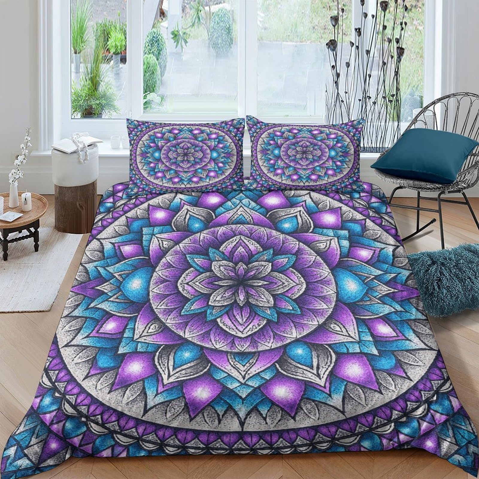 Ctjqhvkz Style-5 3D Printed Mandala Lotus Fitted Sheet Microfiber Purple Blue Art Mattress Cover For Bedroom Dorm Decorative Protection Single（135X200cm）