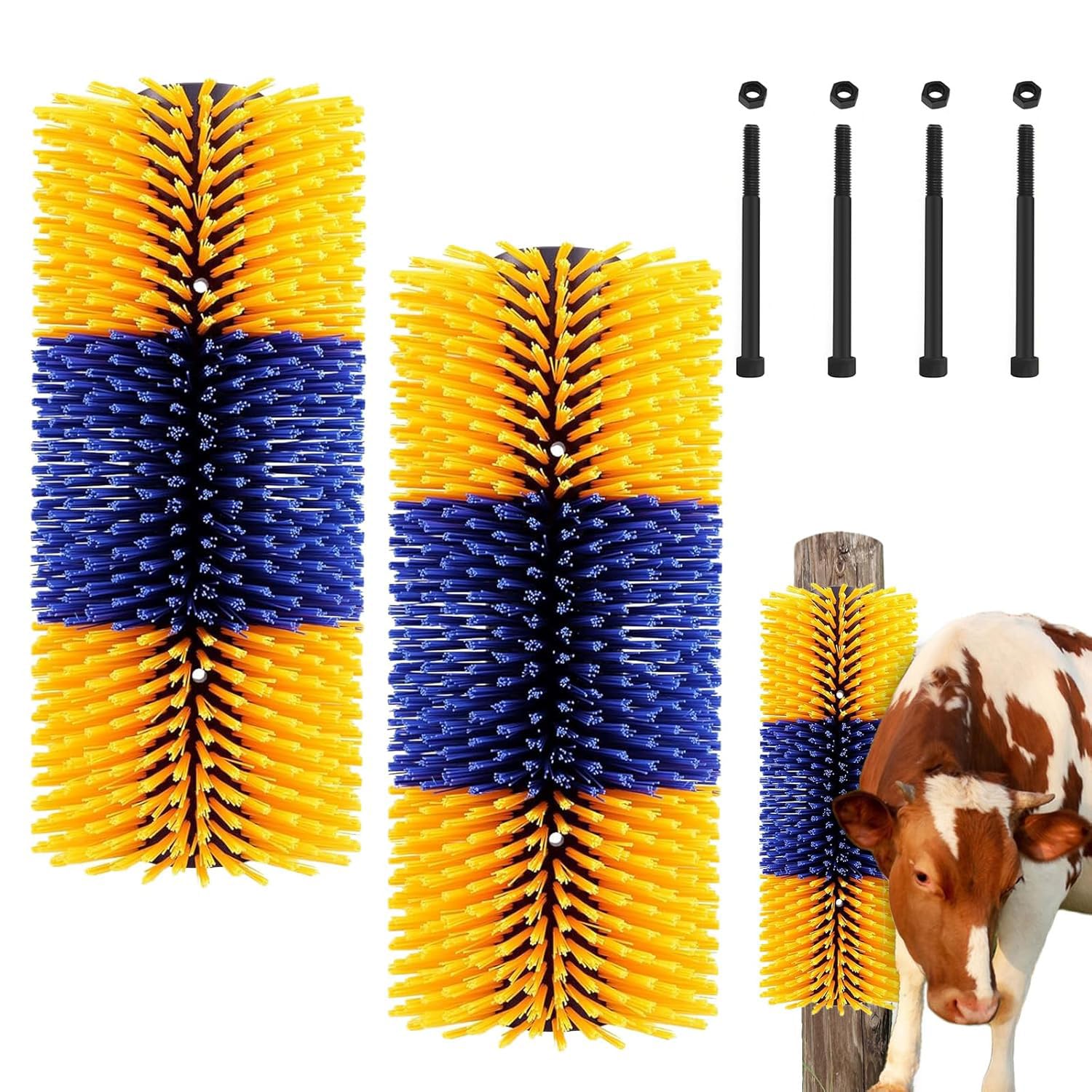 2PCS Livestock Scratch Brushes, Horse Scratcher Full Massage Brush Kit, Relieve Itching on Back, for Horse, Cattle, Sheep, Pig, Yellow