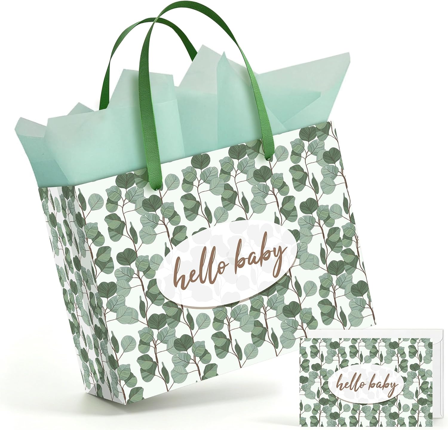 13" Large Baby Gift Bag with Tissue Paper and Greeting Card for Baby Shower