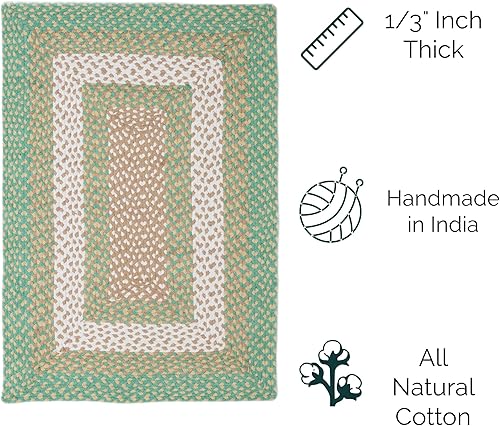 Miniatura 2 de Super Area Rugs Alfombra trenzada de 5 x 8 pies, alfombra trenzada de algodón natural para sala de estar, alfombra trenzada de campo primitivo,