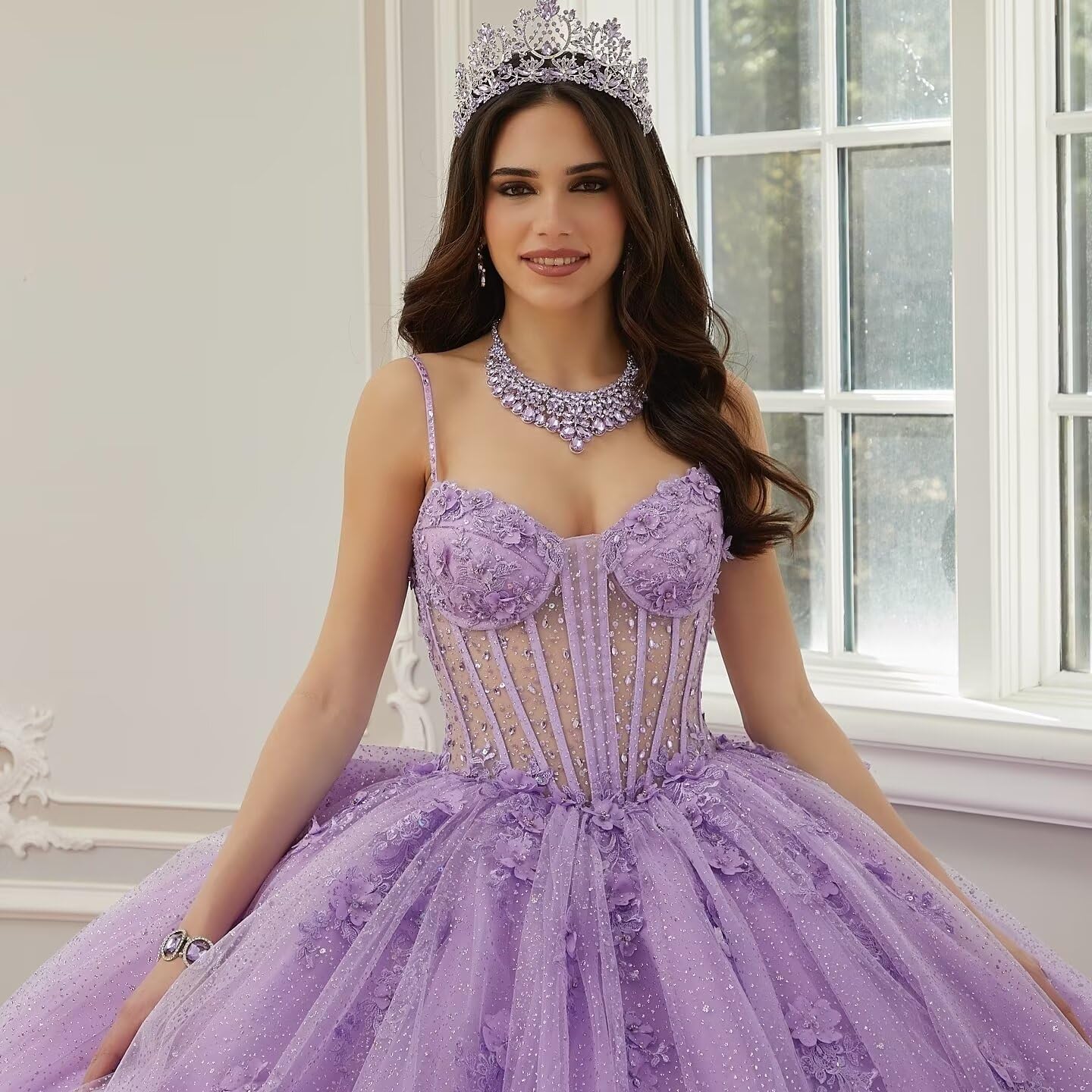 Vestidos de quinceañera con Tirantes Finos, Vestidos de Tul Brillante para Adolescentes MT041