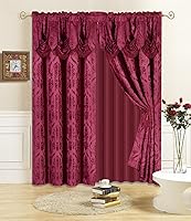 Vista 10 de All American Collection Nuevo juego de cortinas de 4 piezas con cenefa adjunta y transparente con 2 alzapaños incluidos (96" de largo, gris pardo)