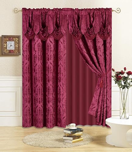 Miniatura 10 de All American Collection Nuevo juego de cortinas de 4 piezas con cenefa adjunta y transparente con 2 alzapaños incluidos (96" de largo, gris pardo)